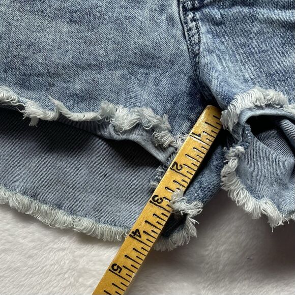Express Denim Shorts Women's Repreve Stretch Shortie High Rise Frayed Blue Sz 10 - Picture 6 of 13